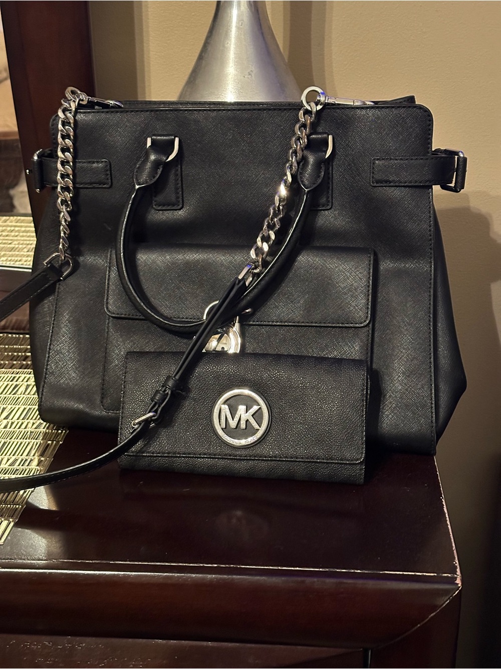 Michael Kors Black Saffiano Satchel with Matching Wallet